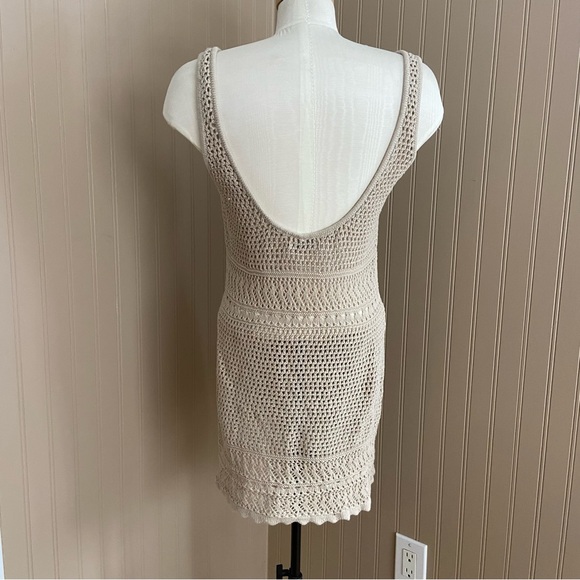HOLLISTER Cream Crochet Tank Dress Swim Cotton Coverup Women’s Size Medium - Picture 3 of 5